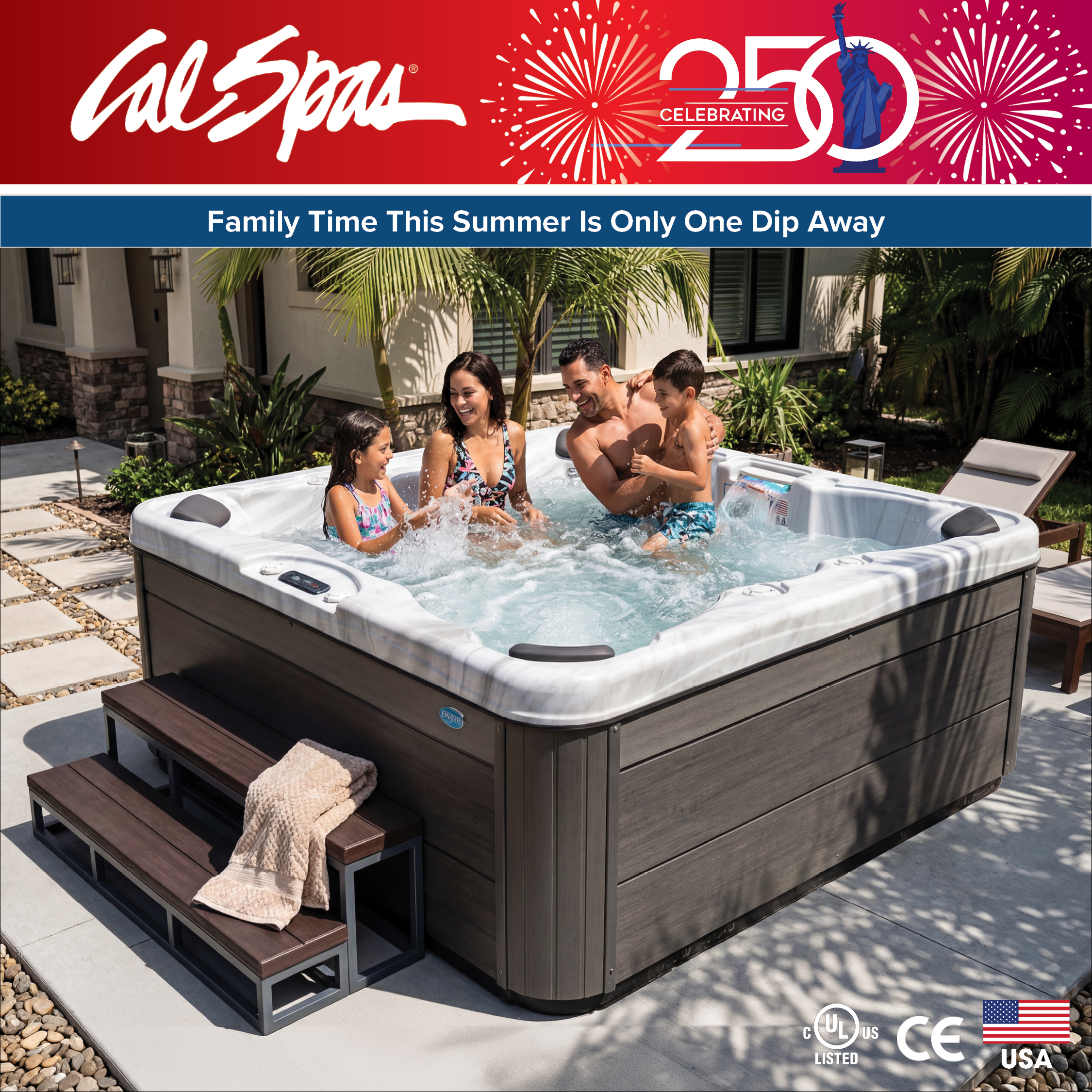 Calspas hot tub being used in a family setting - Miami